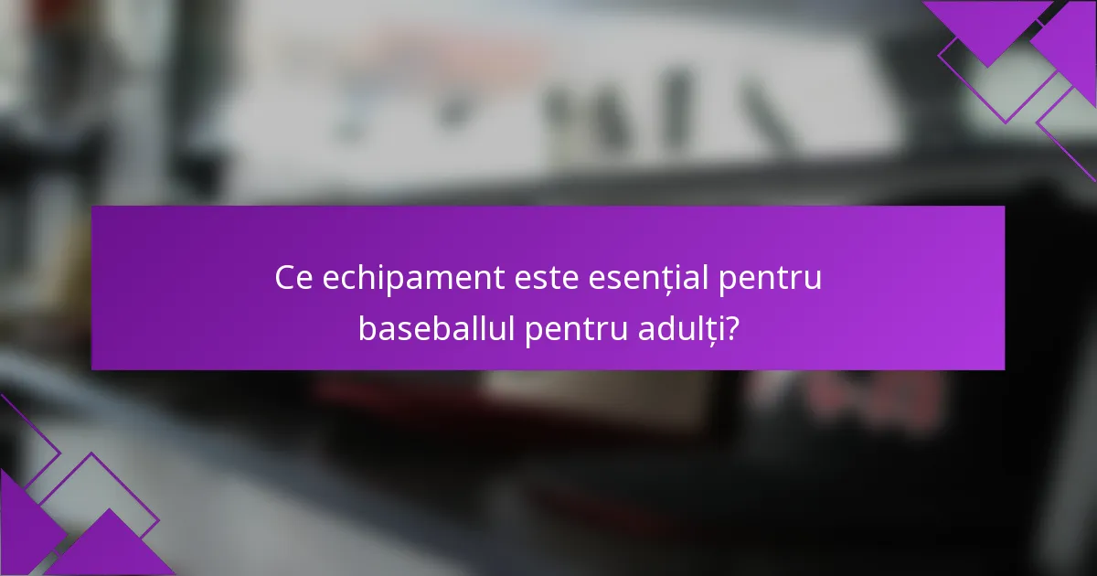 Ce echipament este esențial pentru baseballul pentru adulți?